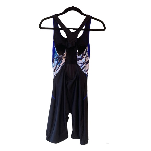 Women’s one piece boy leg racerback swimsuit Black with Blue print Medium - Picture 3 of 10